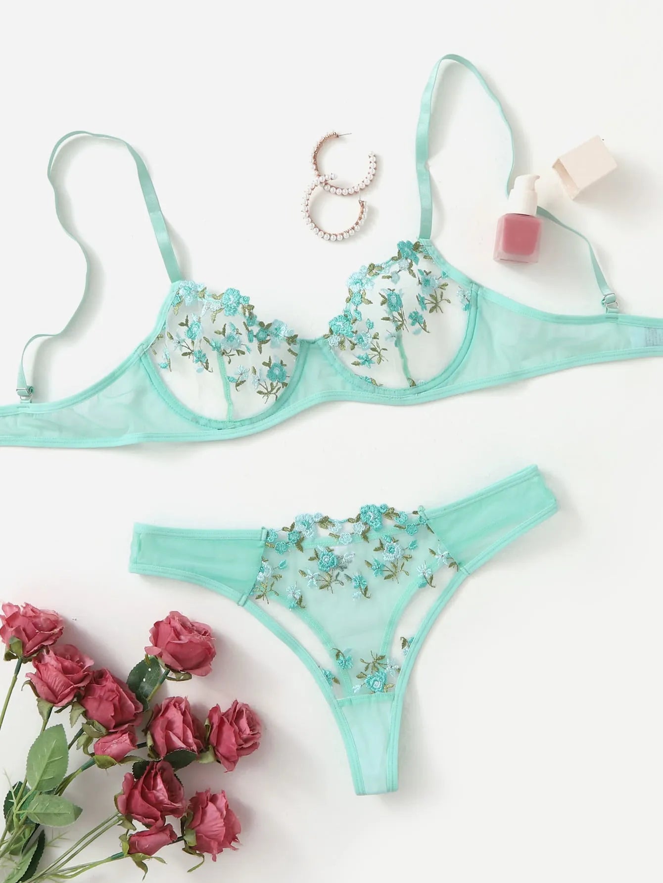 Fairy Floral Embroidery Bra and Panty set