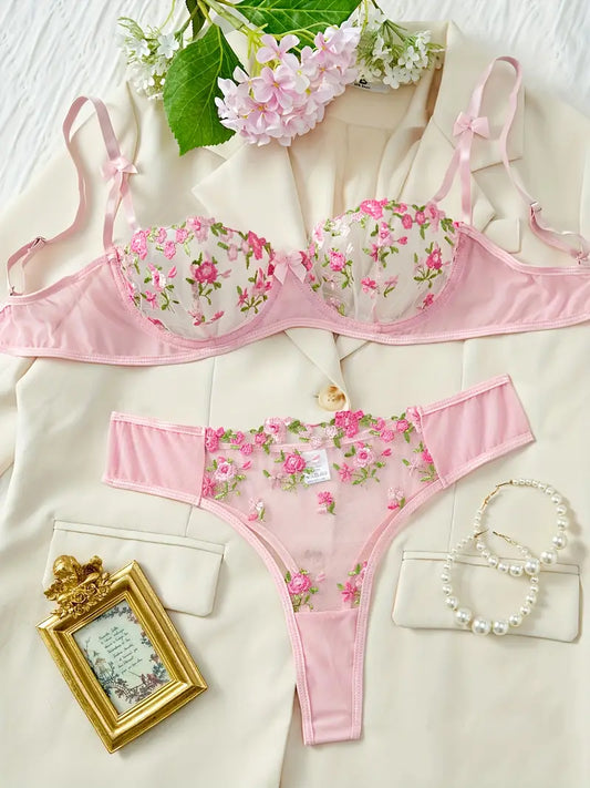 Fairy Floral Embroidery Bra and Panty set